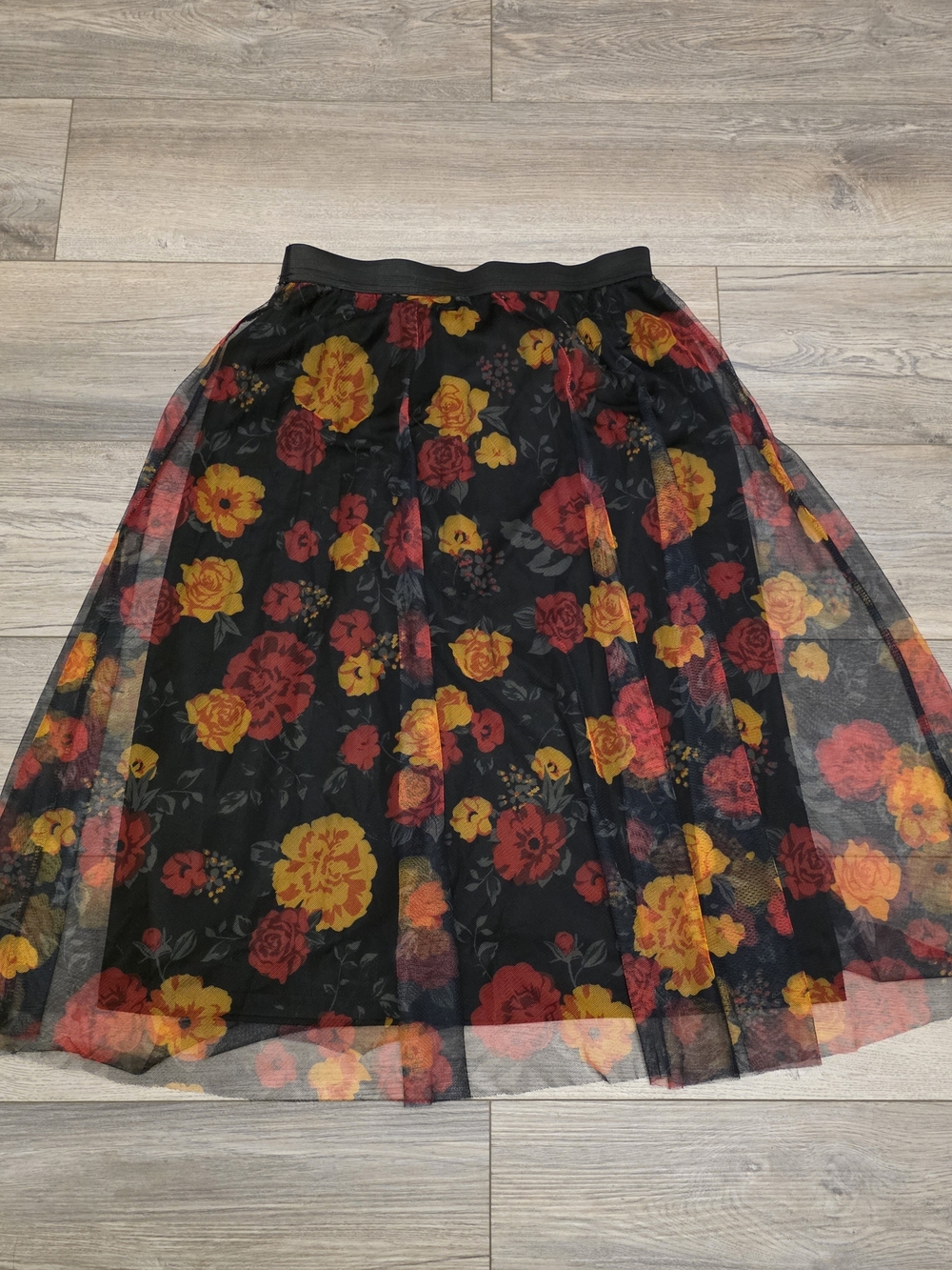 Skirt Love & Joy Black Floral Mesh Midi Skirt - Size Medium - Picture 6 of 7